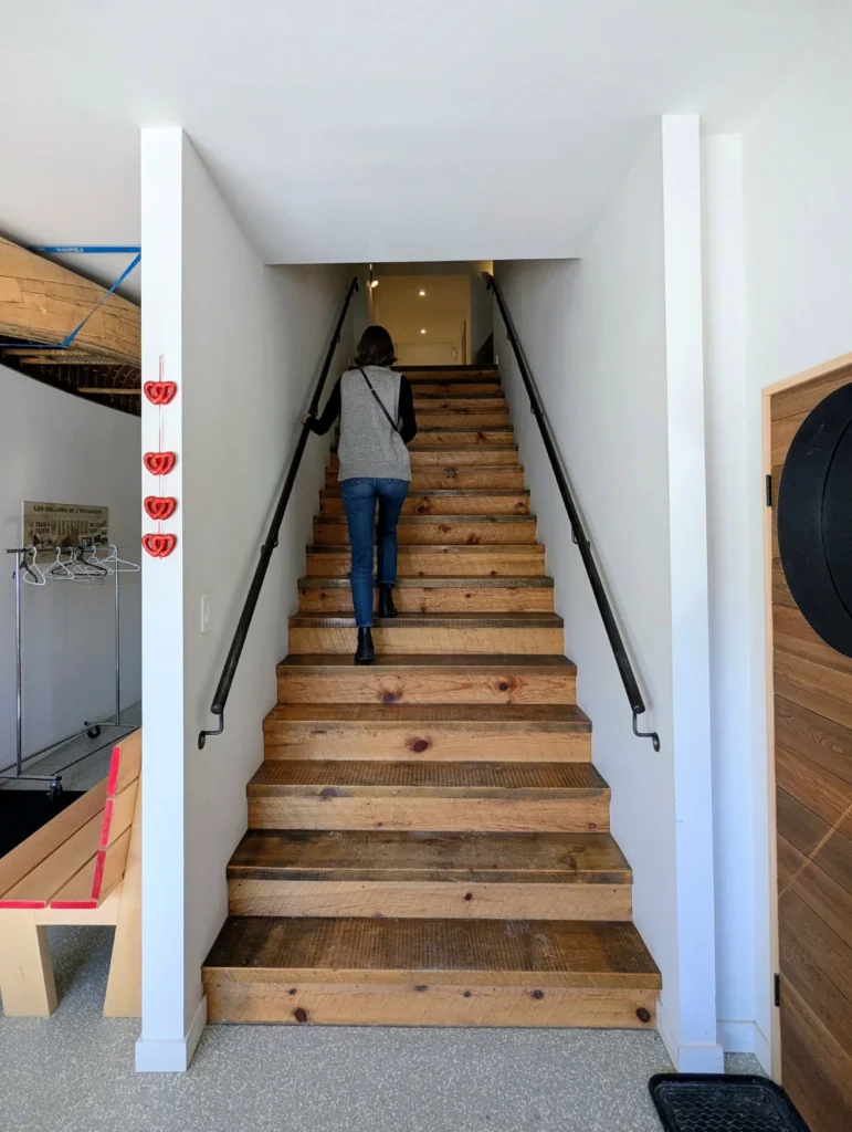 A person walking up stairs